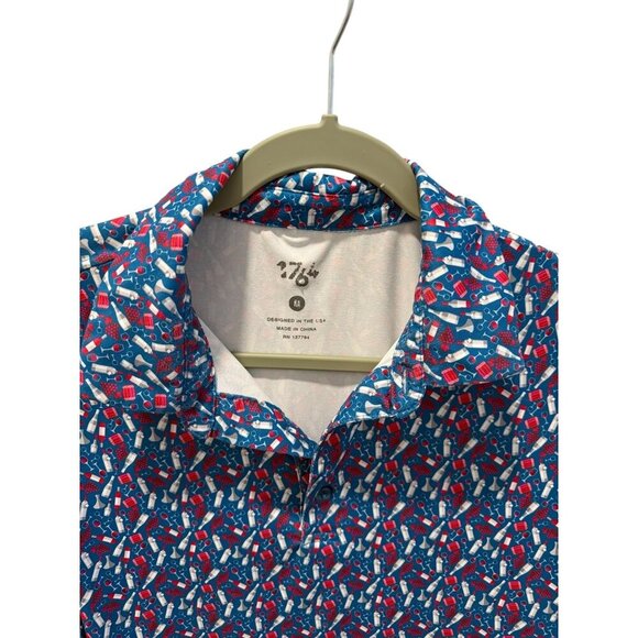 Mens 1776 Short-Sleeve Polo Shirt With Print Size M Blue/White Polo - Picture 2 of 5